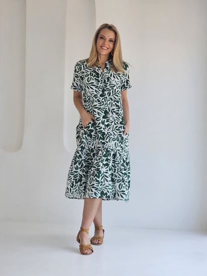 Brittany Greenery Midi Tier Dress