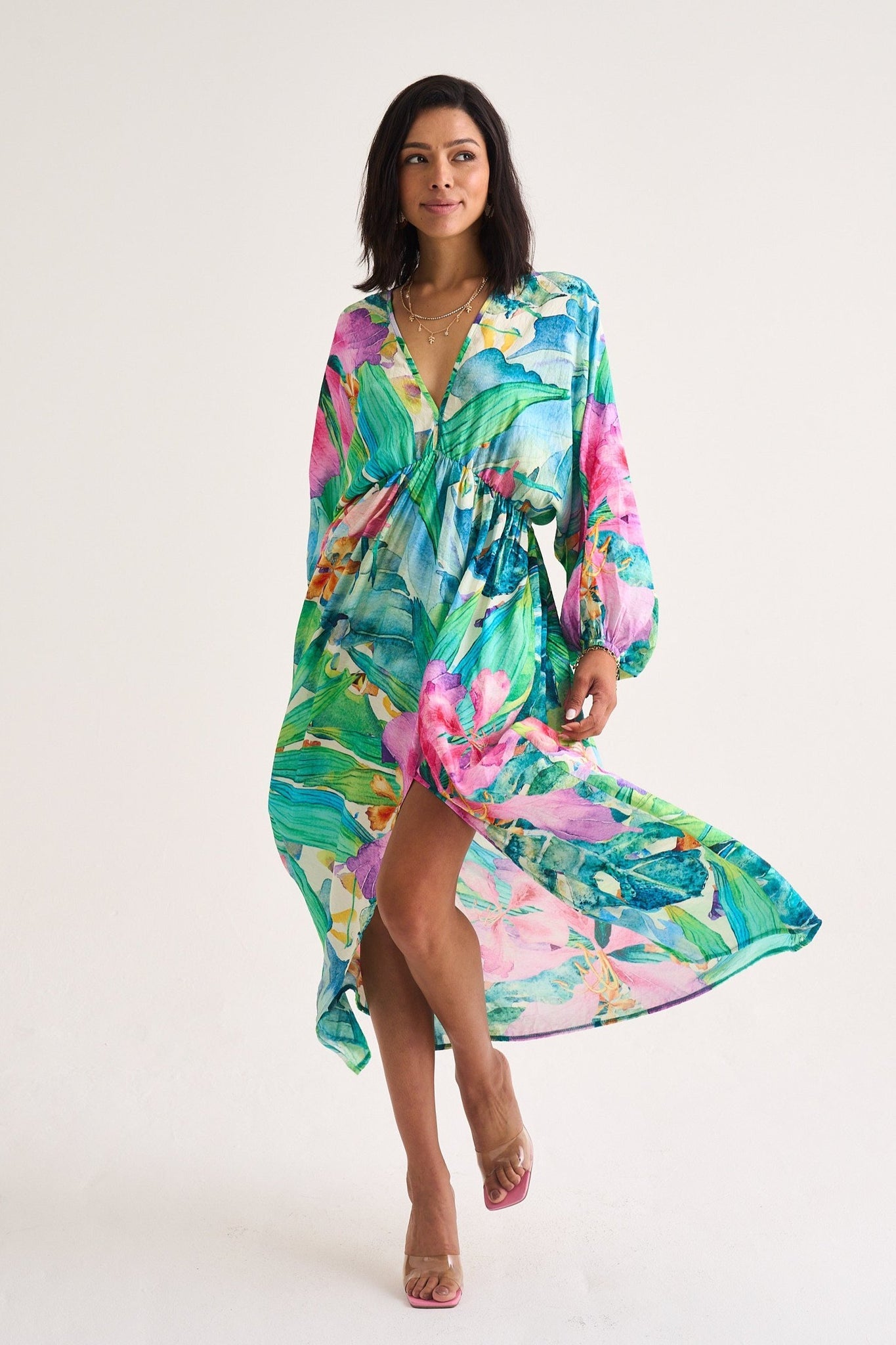 Moss Tropical Print Maxi Dress