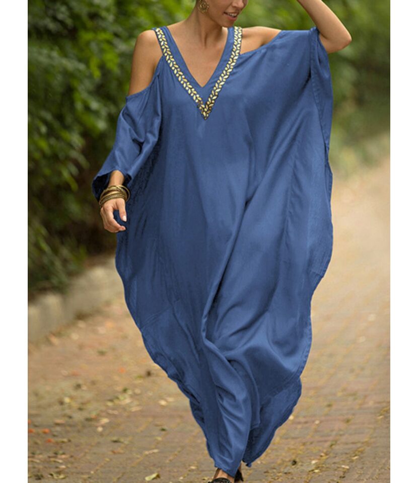 V-Neck Summer Kaftan - Sky Blue