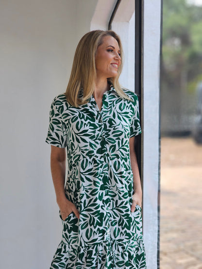 Brittany Greenery Midi Tier Dress