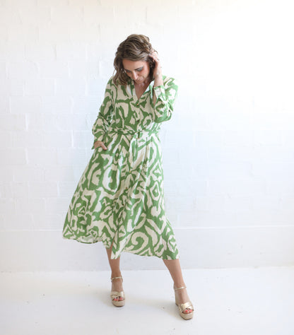 Avo Green Damask Shirt Dress