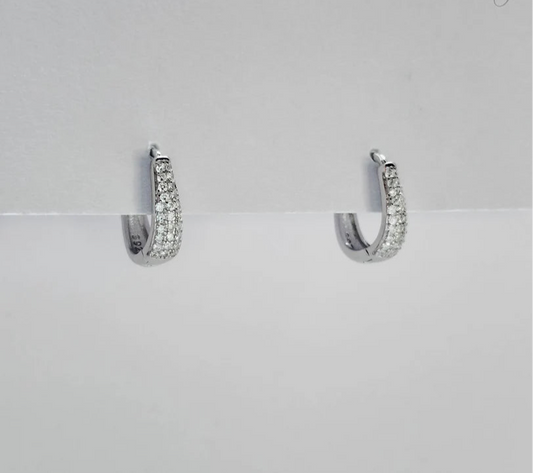 Sterling Silver Sparkling Huggie Hoop Earrings - Silver