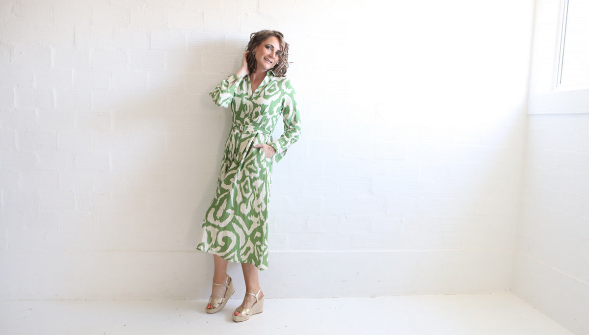 Avo Green Damask Shirt Dress