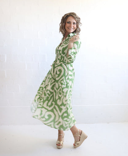 Avo Green Damask Shirt Dress