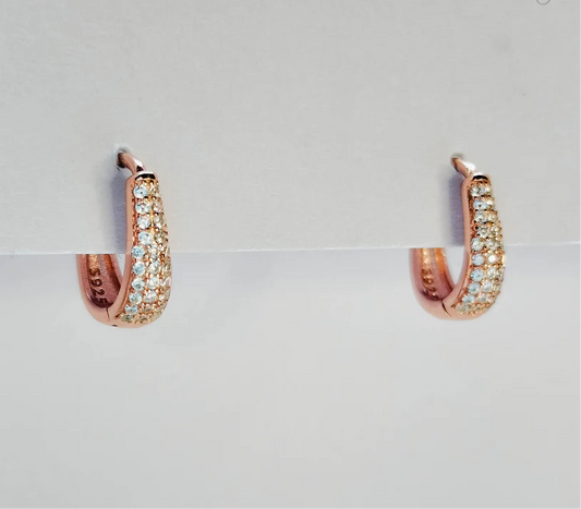 Sterling Silver Sparkling  Huggie Hoop Earrings- Rose gold