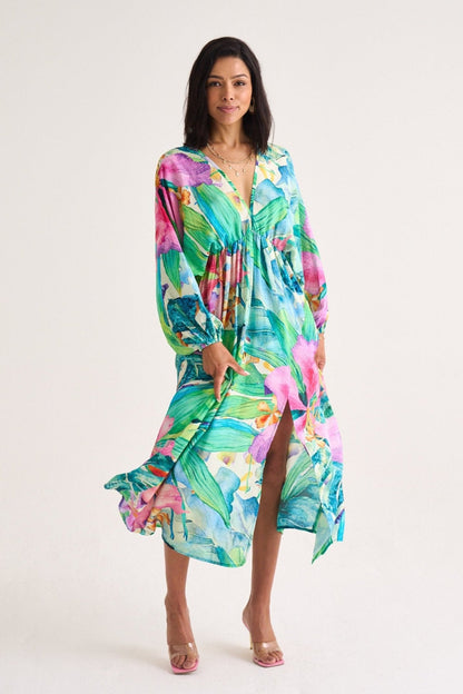 Moss Tropical Print Maxi Dress