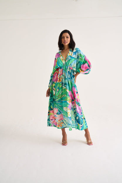 Moss Tropical Print Maxi Dress