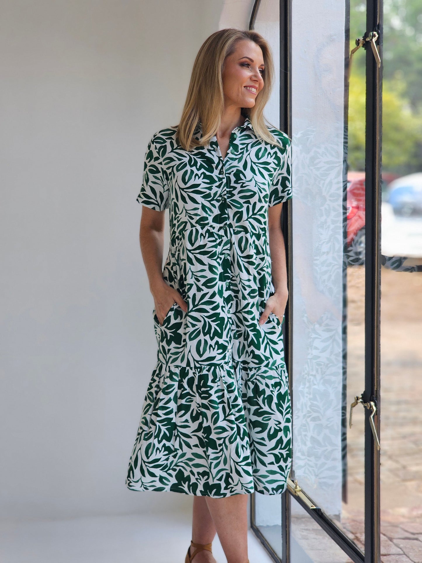 Brittany Greenery Midi Tier Dress