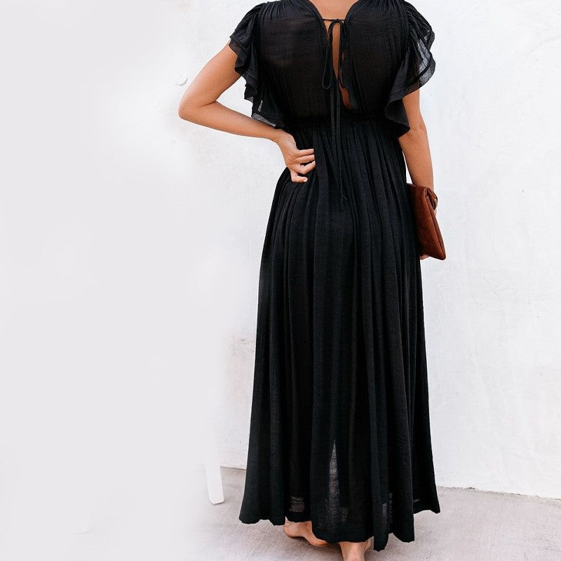 Bohemian Draw String Tunic Dress - Black