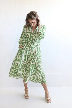 Avo Green Damask Shirt Dress