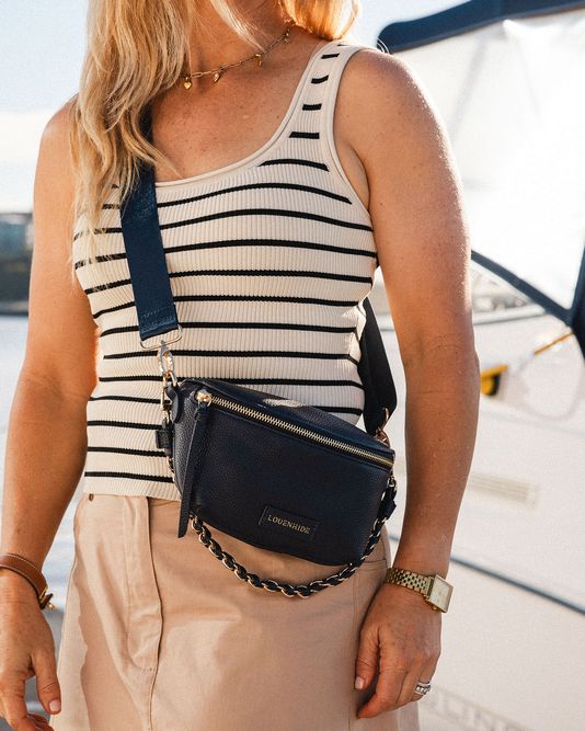 Halsey Sling Bag in Navy - Louenhide